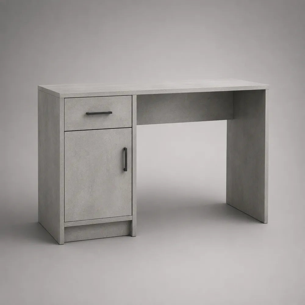 Scrivania da ufficio 120 x 60 x 75 cm in MDF grigio effetto cemento rettangolare con cassetto e anta