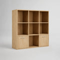 Libreria rettangolare in MDF effetto rovere chiaro con 9 vani aperti e 2 ante contenitore 180 x 35 x 180 cm