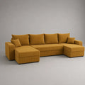 Divano angolare modulare in tessuto a coste giallo senape con chaise longue 320 x 160 x 85 cm