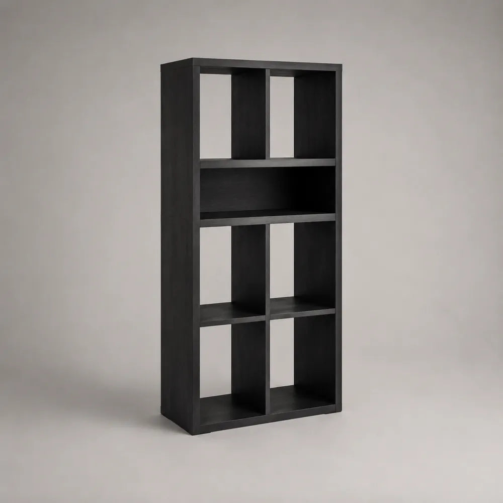 Libreria in MDF nero rettangolare con ripiani aperti 80 x 30 x 180 cm