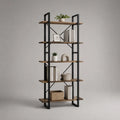 Libreria rettangolare verticale in MDF effetto legno e acciaio nero con 5 ripiani aperti 80 x 35 x 180 cm
