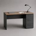 Scrivania da ufficio 140 x 60 x 75 cm in MDF nero e rovere marrone rettangolare con cassettiera a 3 cassetti
