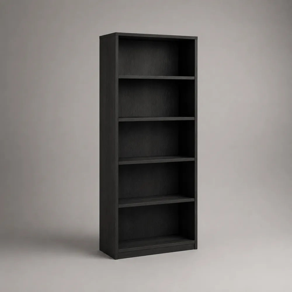 Scaffale da terra rettangolare in MDF nero con 5 ripiani aperti 80 x 35 x 180 cm