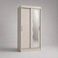 Armadio rettangolare con due ante scorrevoli e specchio in MDF effetto frassino bianco 120 x 55 x 200 cm