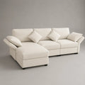 Divano angolare 5 posti in tessuto poliestere bianco crema con chaise longue e cuscini imbottiti 290x160x85 cm