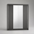 Armadio scorrevole rettangolare in MDF grigio e bianco con ante a specchio 4 ante 200 x 60 x 220 cm