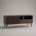 Mobile TV in MDF con anta a doghe cassetto e vano aperto effetto legno noce nero 180x40x55 cm