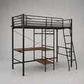 Letto a soppalco con scrivania e scaffali in acciaio nero e MDF effetto legno 140 x 200 cm