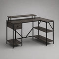 Scrivania angolare da ufficio 150 x 120 x 75 cm in MDF nero effetto legno con cassetto e mensole