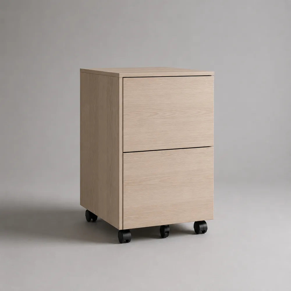 Cassettiera da ufficio 40 x 45 x 60 cm in MDF effetto rovere beige con 2 cassetti e ruote